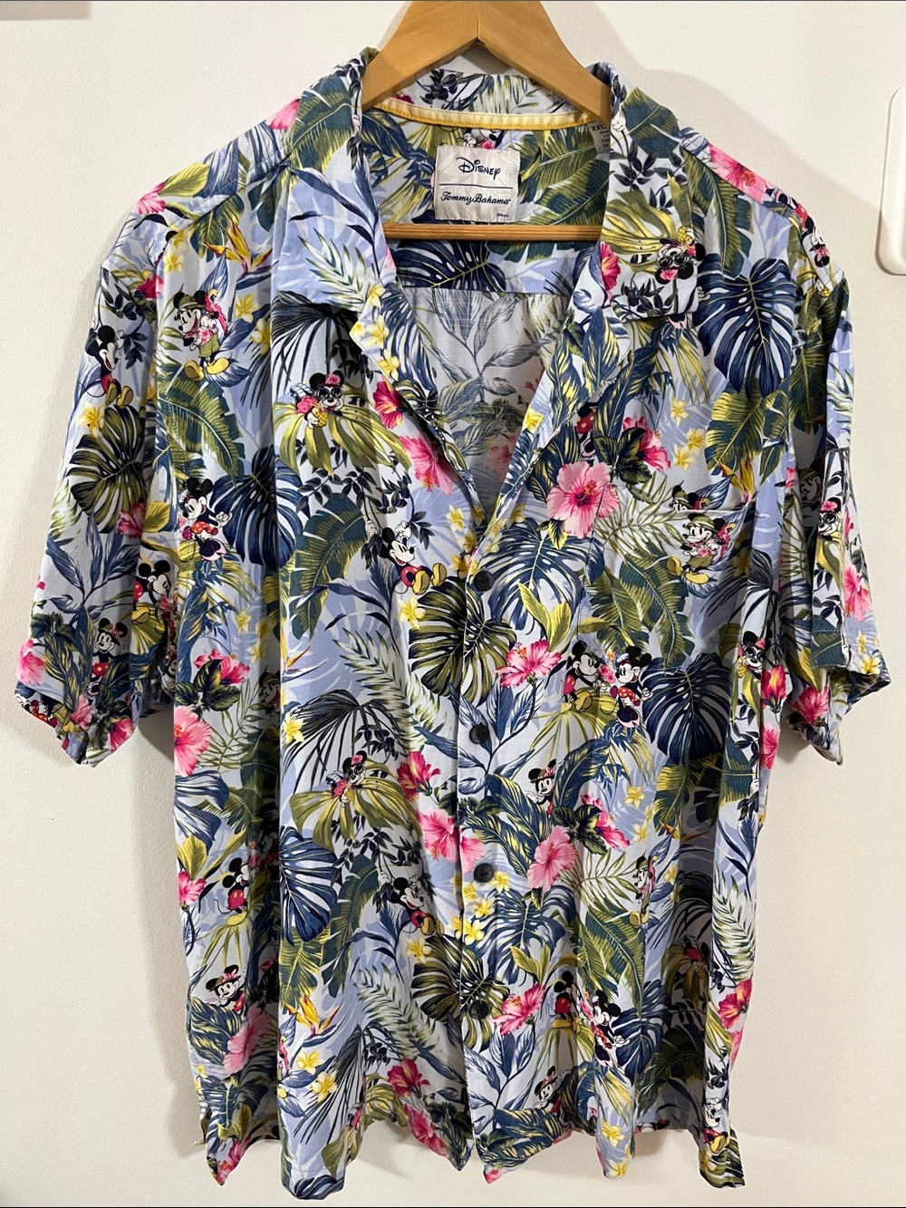 Tommy Bahama Disney Blue and Green Tropical Floral Short-Sleeve Button-Up Shirt